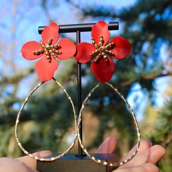 Anthropologie Flower Petals Drop Hoop Earrings - Picture 9 of 10